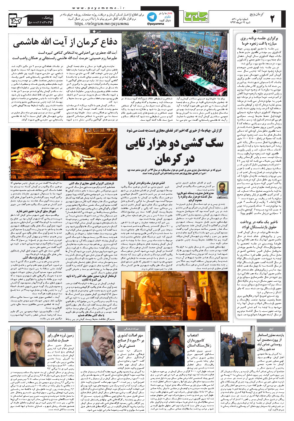 صفحه کرمان ویچ شماره 530 روزنامه پیام ما