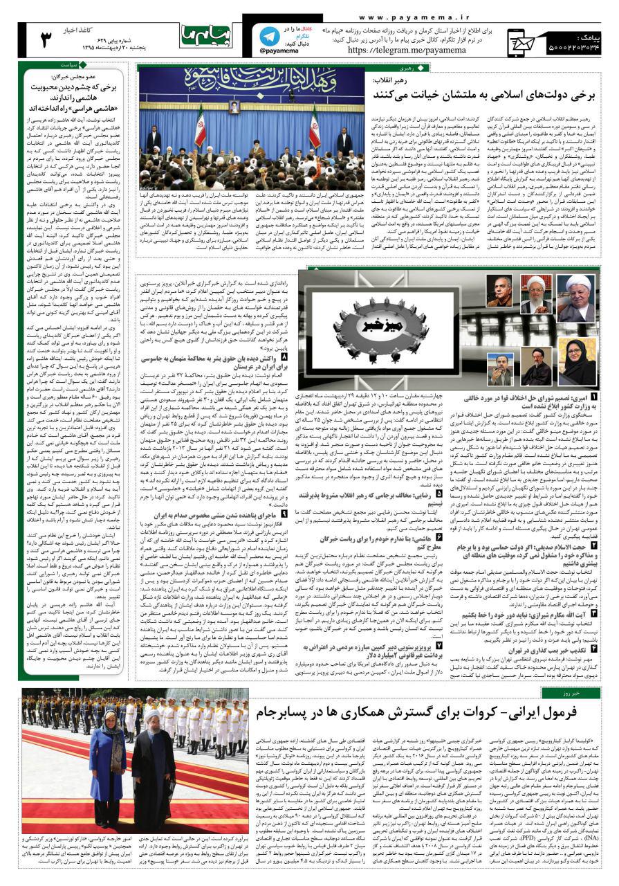 صفحه کاغذ اخبار شماره کرمان ویج روزنامه پیام ما