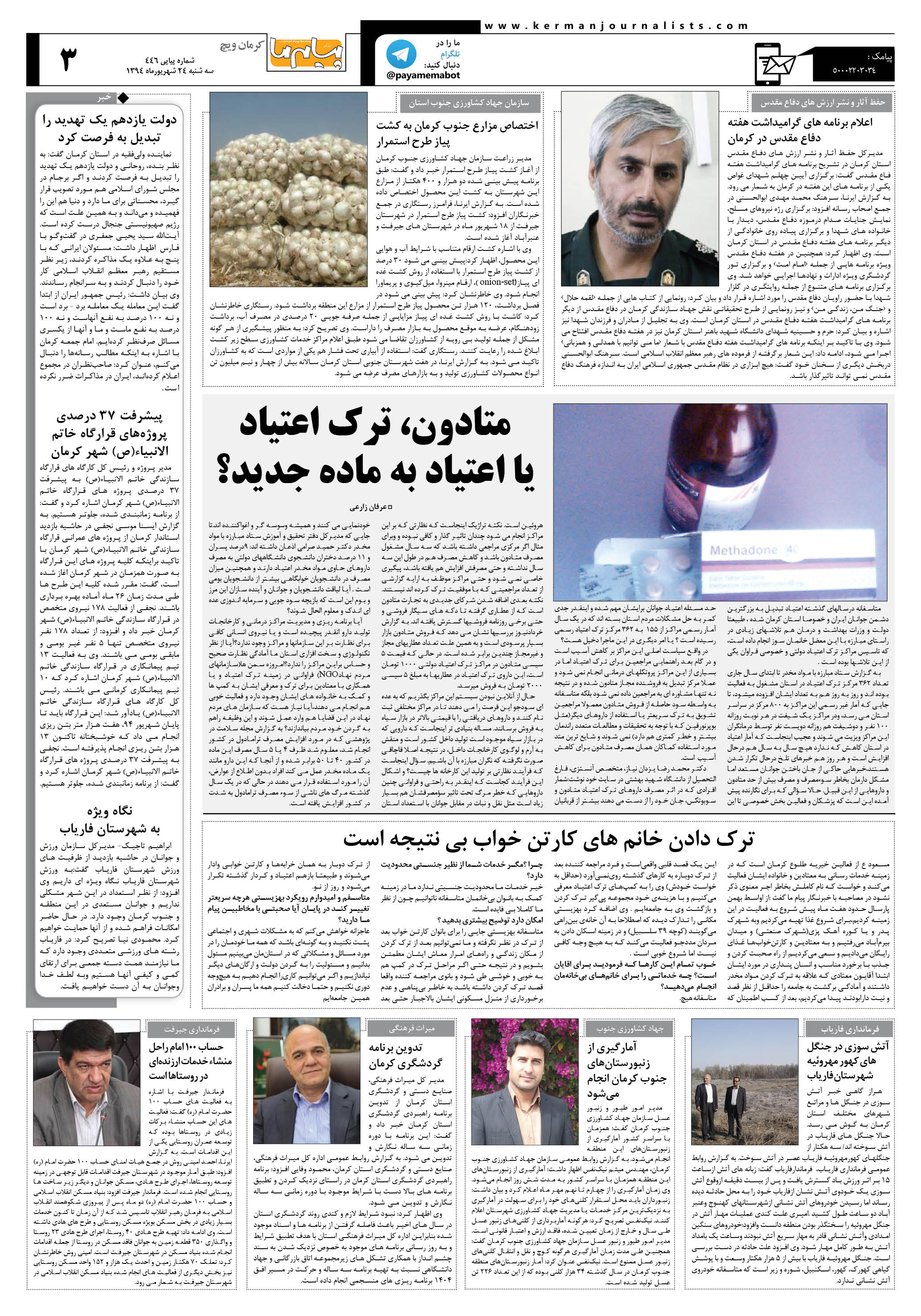 صفحه کرمان ویچ شماره 446 روزنامه پیام ما