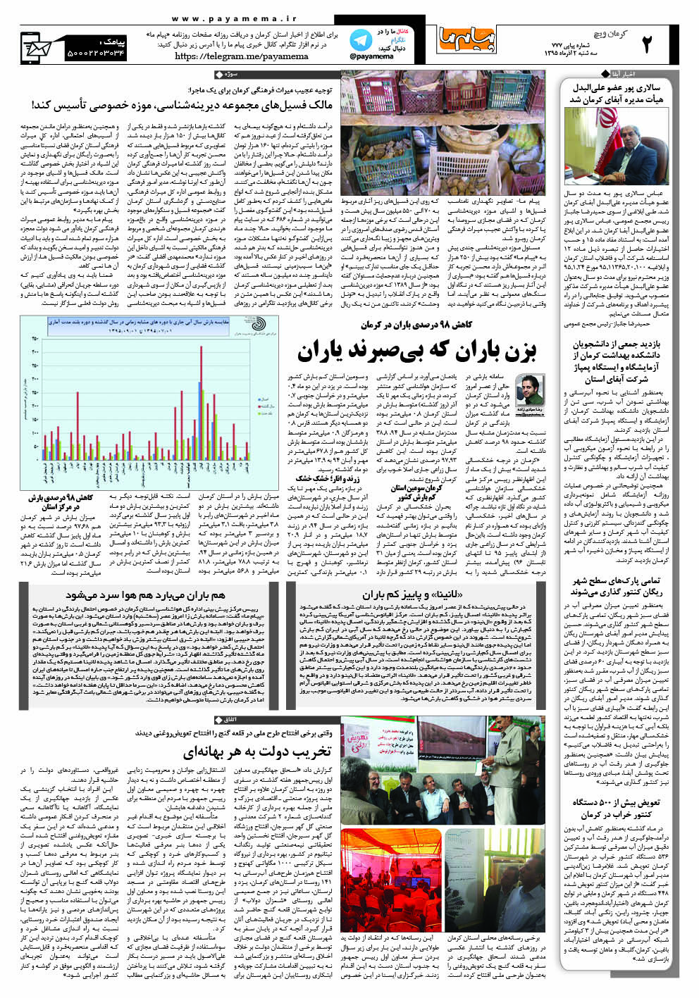 صفحه کرمان ویچ شماره 777 روزنامه پیام ما