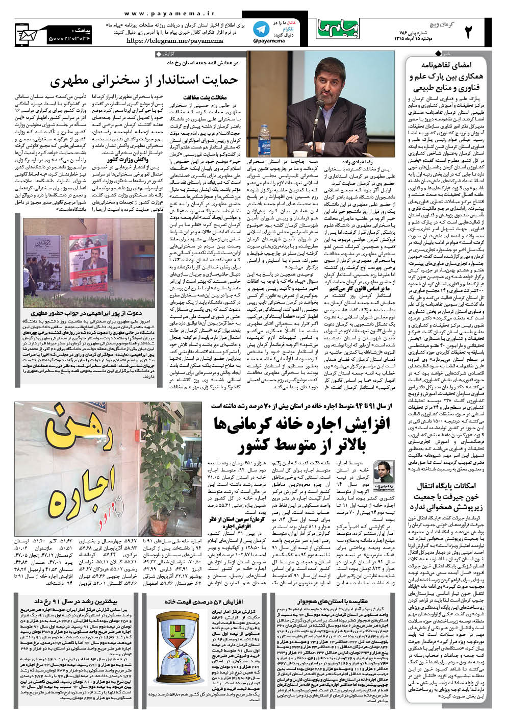 صفحه کرمان ویچ شماره 786 روزنامه پیام ما