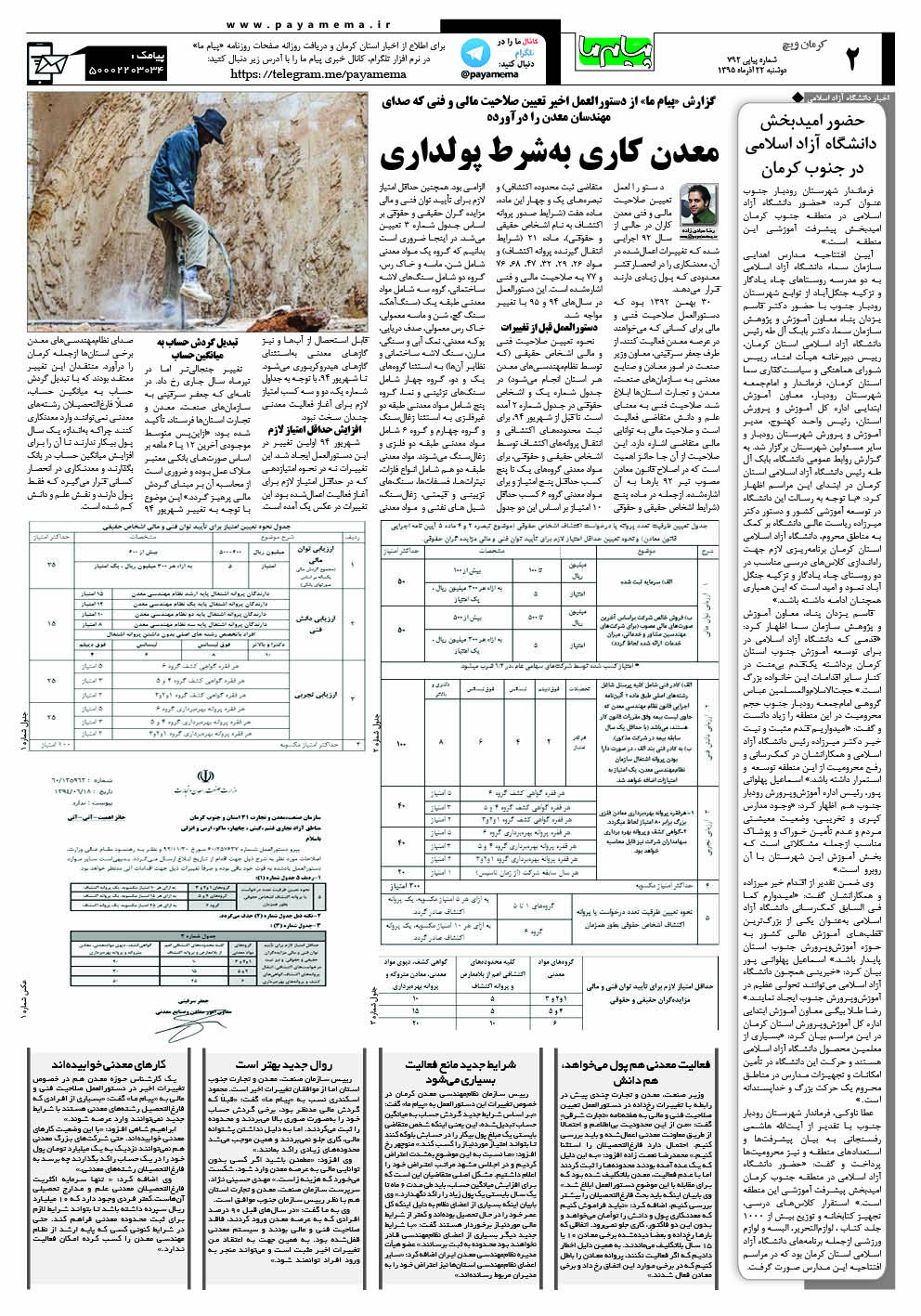 صفحه کرمان ویچ شماره 792 روزنامه پیام ما