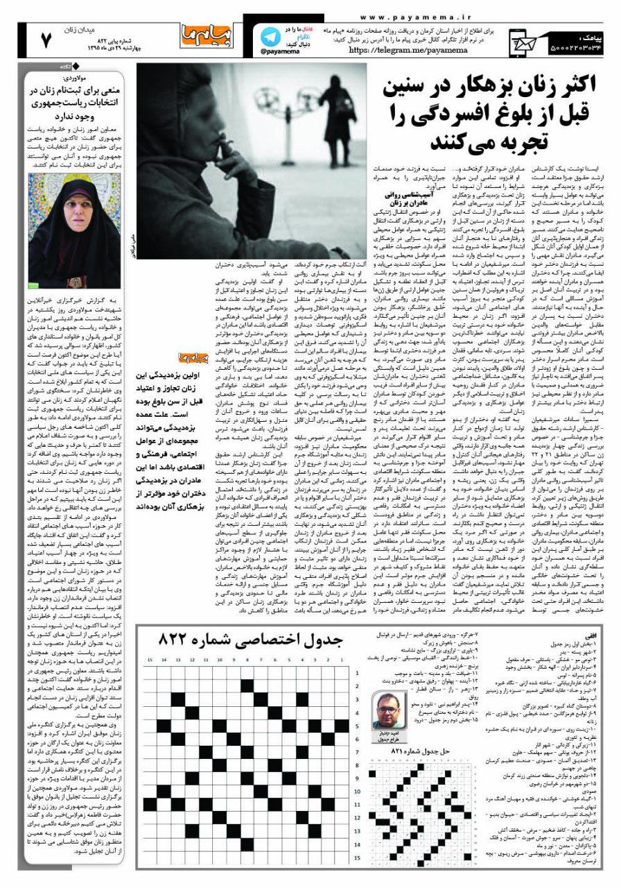 صفحه میدان زنان شماره 822 روزنامه پیام ما