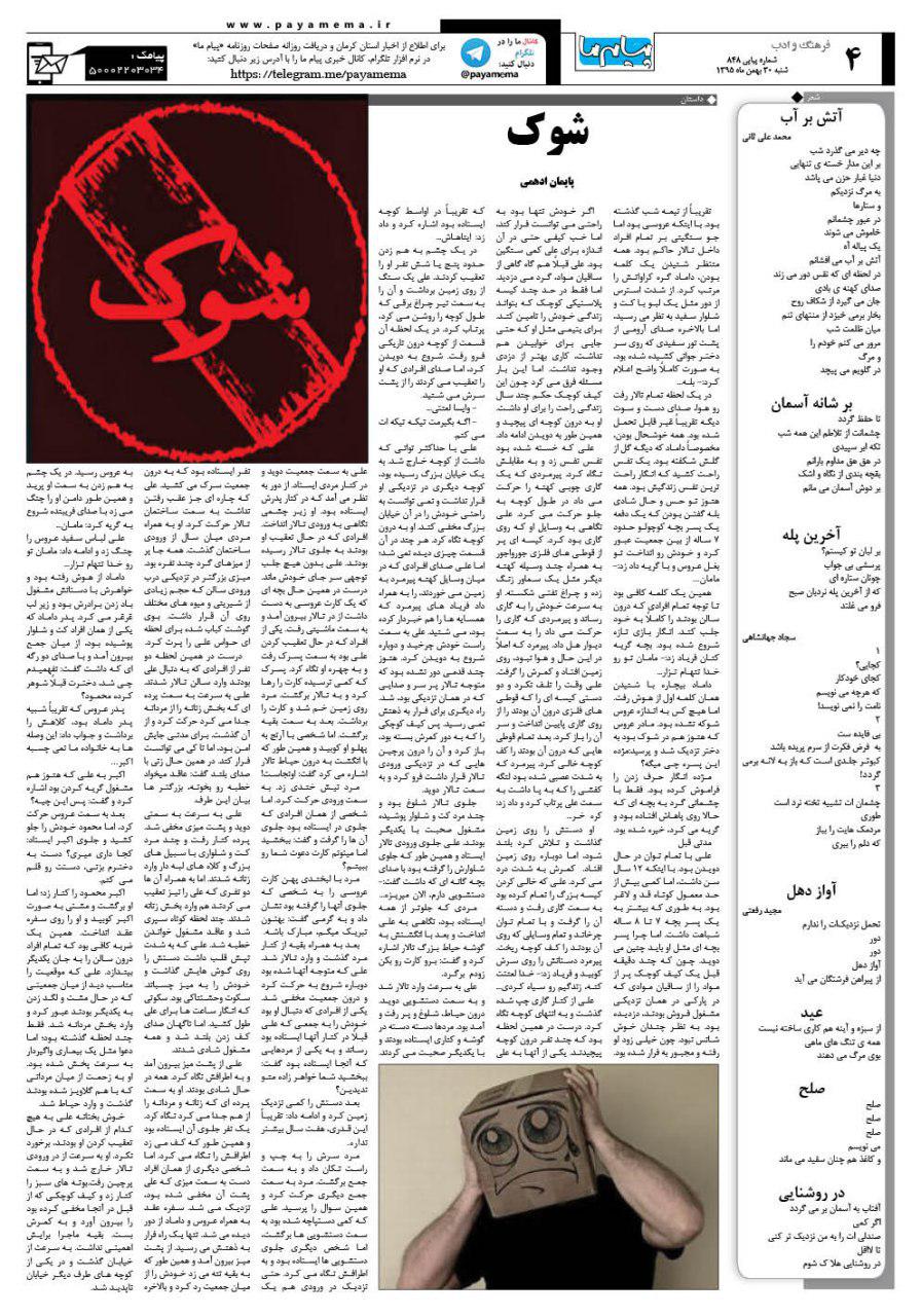 صفحه فرهنگ و ادب شماره 848 روزنامه پیام ما