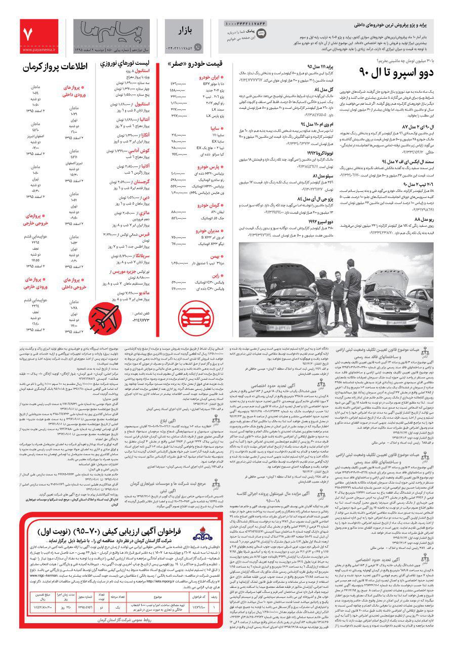 صفحه بازار شماره 850 روزنامه پیام ما