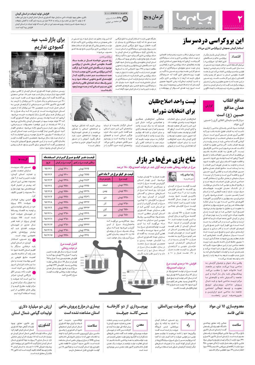 صفحه کرمان ویچ شماره 861 روزنامه پیام ما
