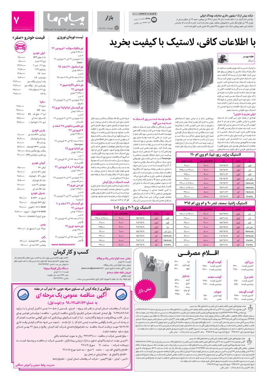 صفحه بازار شماره 860 روزنامه پیام ما
