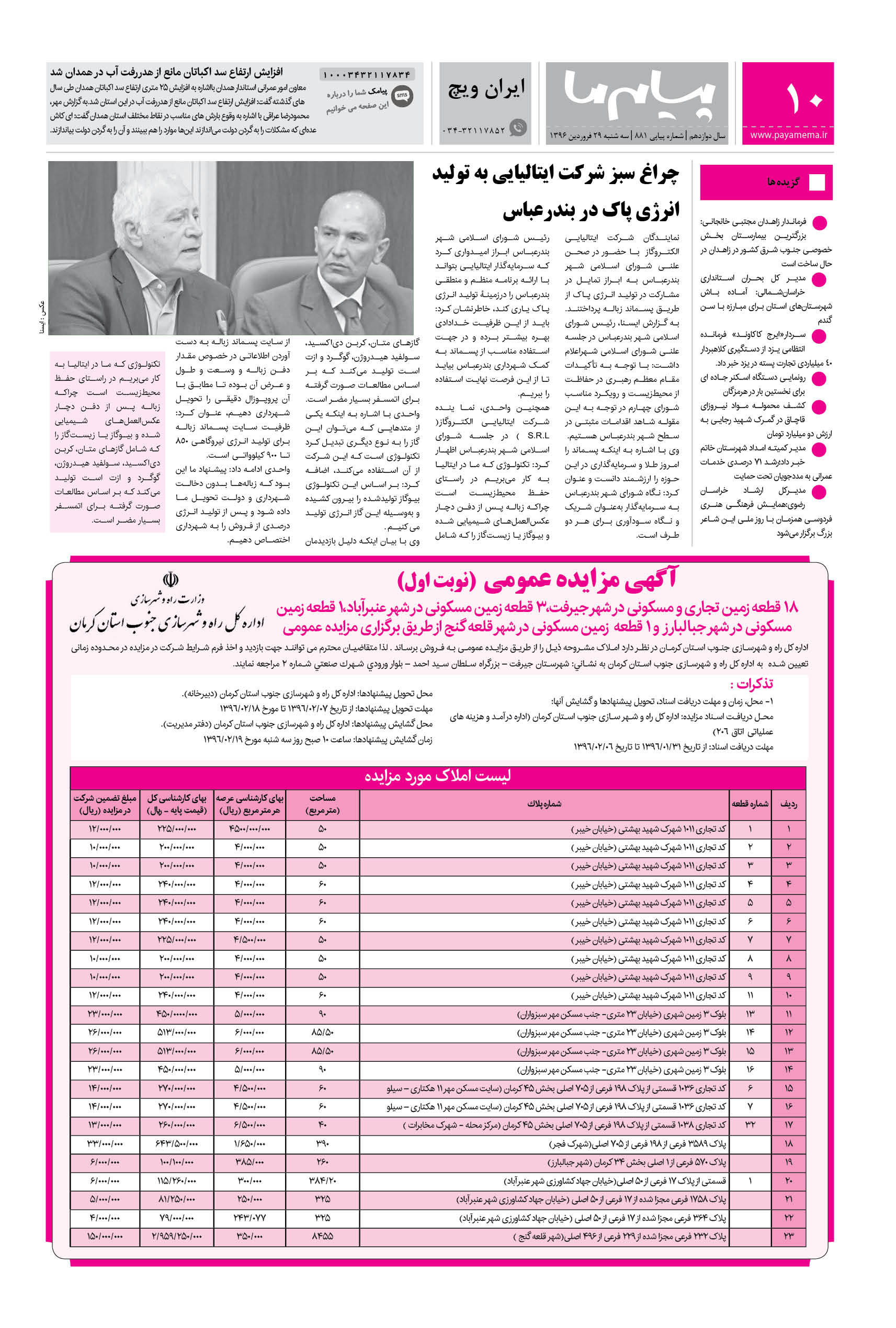 صفحه ایران ویچ شماره 881 روزنامه پیام ما