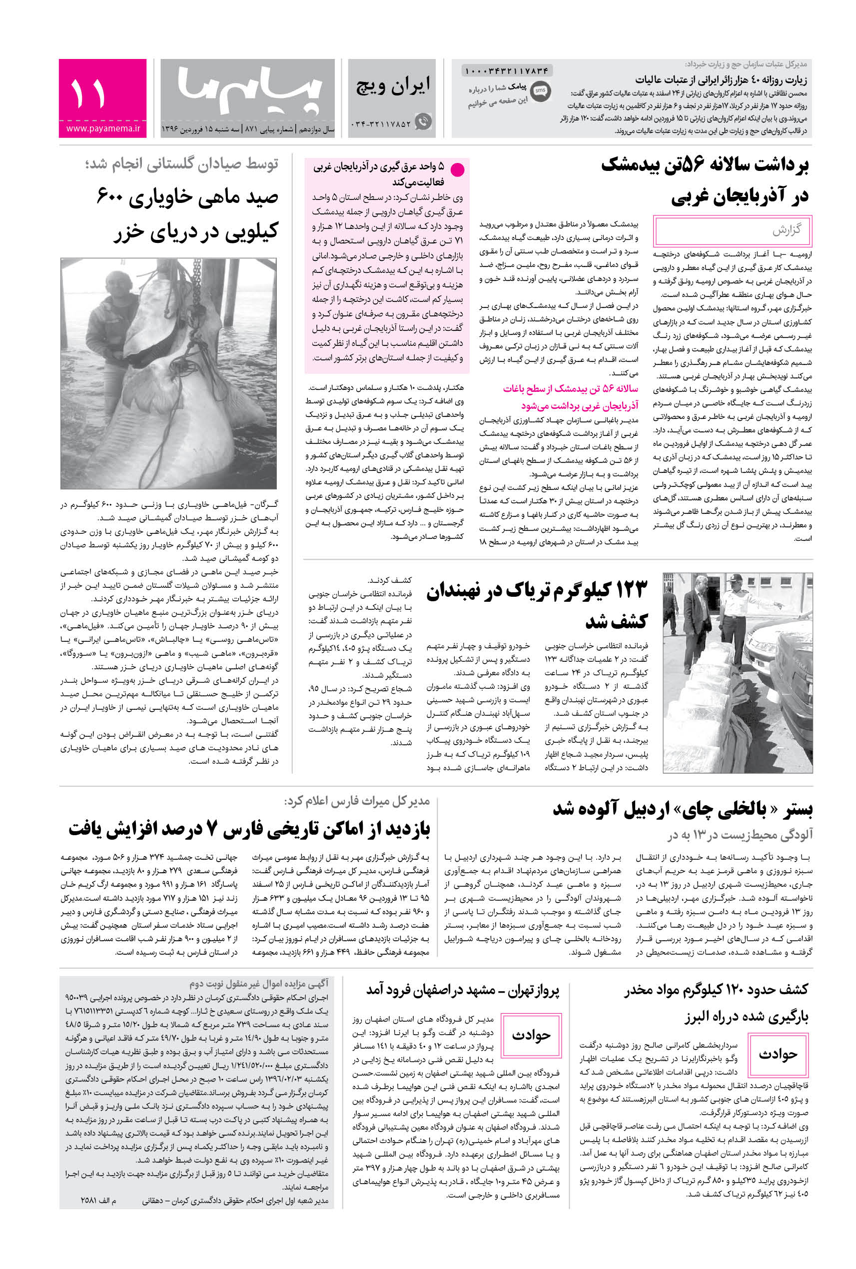 صفحه ایران ویچ شماره 871 روزنامه پیام ما