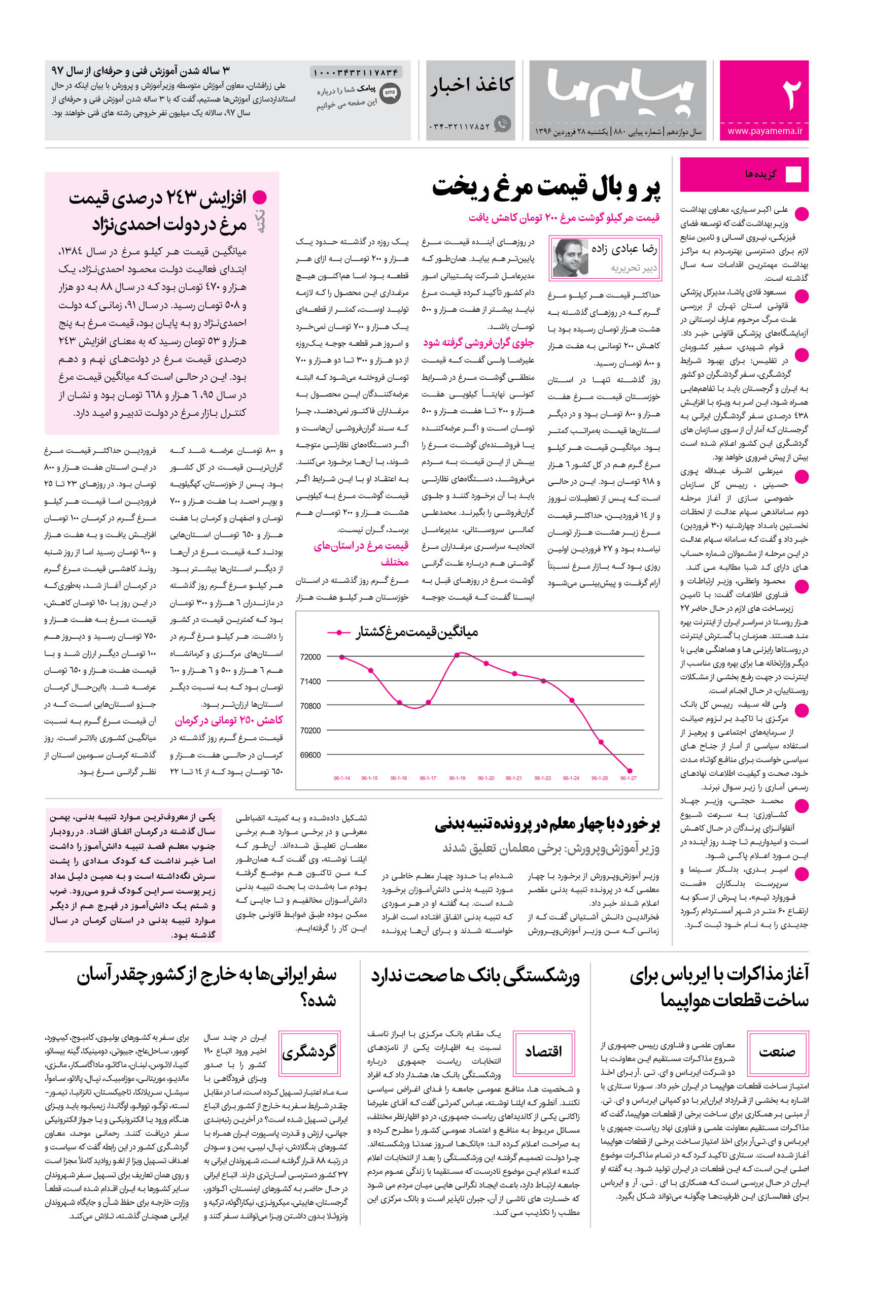 صفحه کاغذ اخبار شماره 880 روزنامه پیام ما