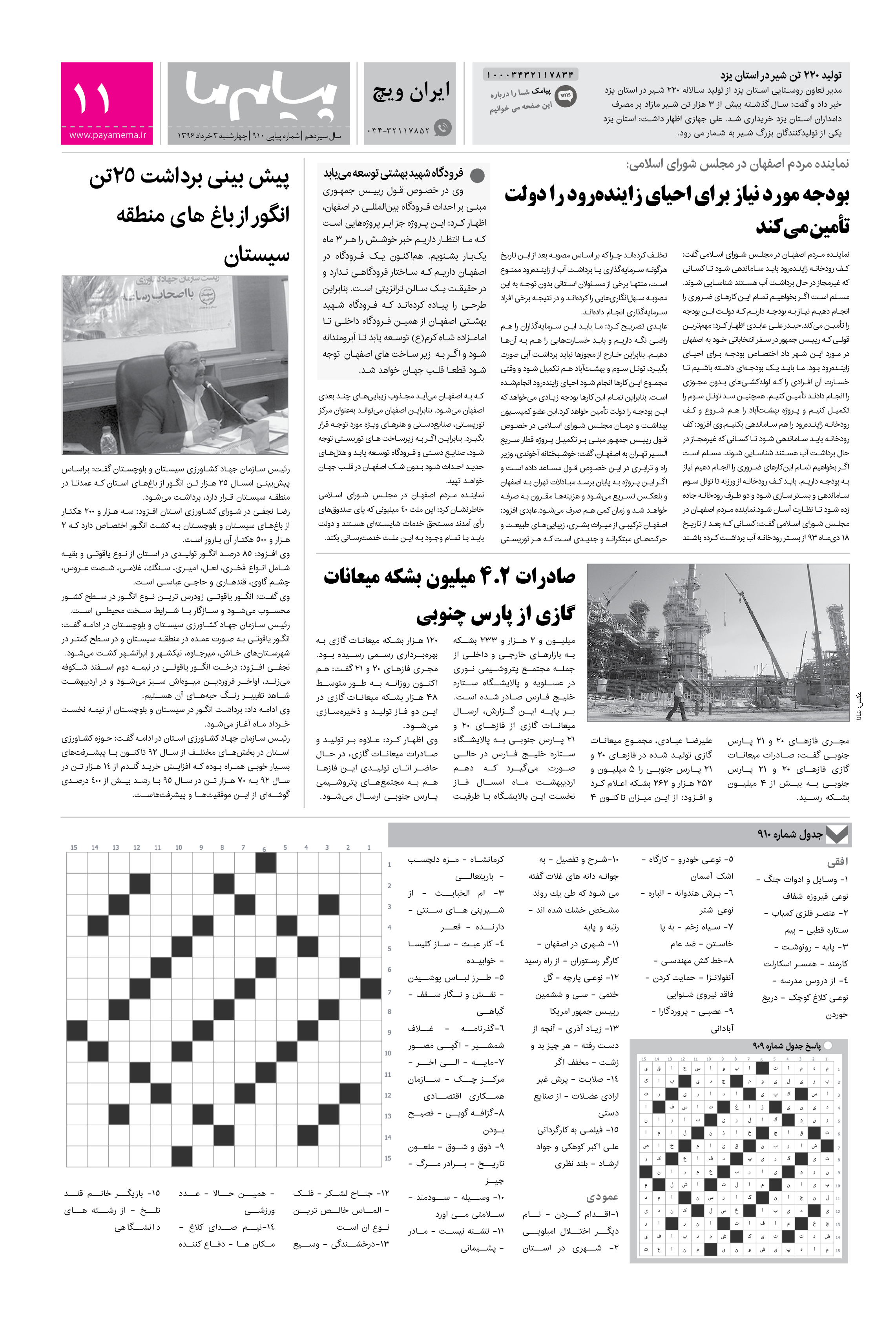 صفحه ایران ویچ شماره 910 روزنامه پیام ما