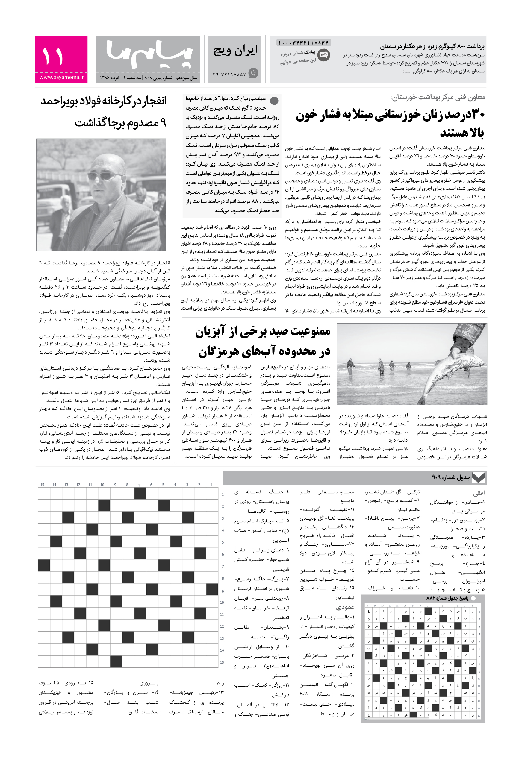 صفحه ایران ویچ شماره 909 روزنامه پیام ما