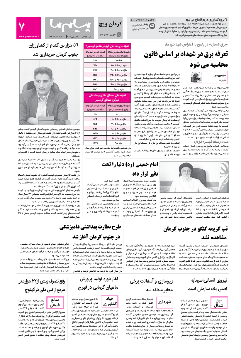 صفحه کرمان ویچ شماره 914 روزنامه پیام ما