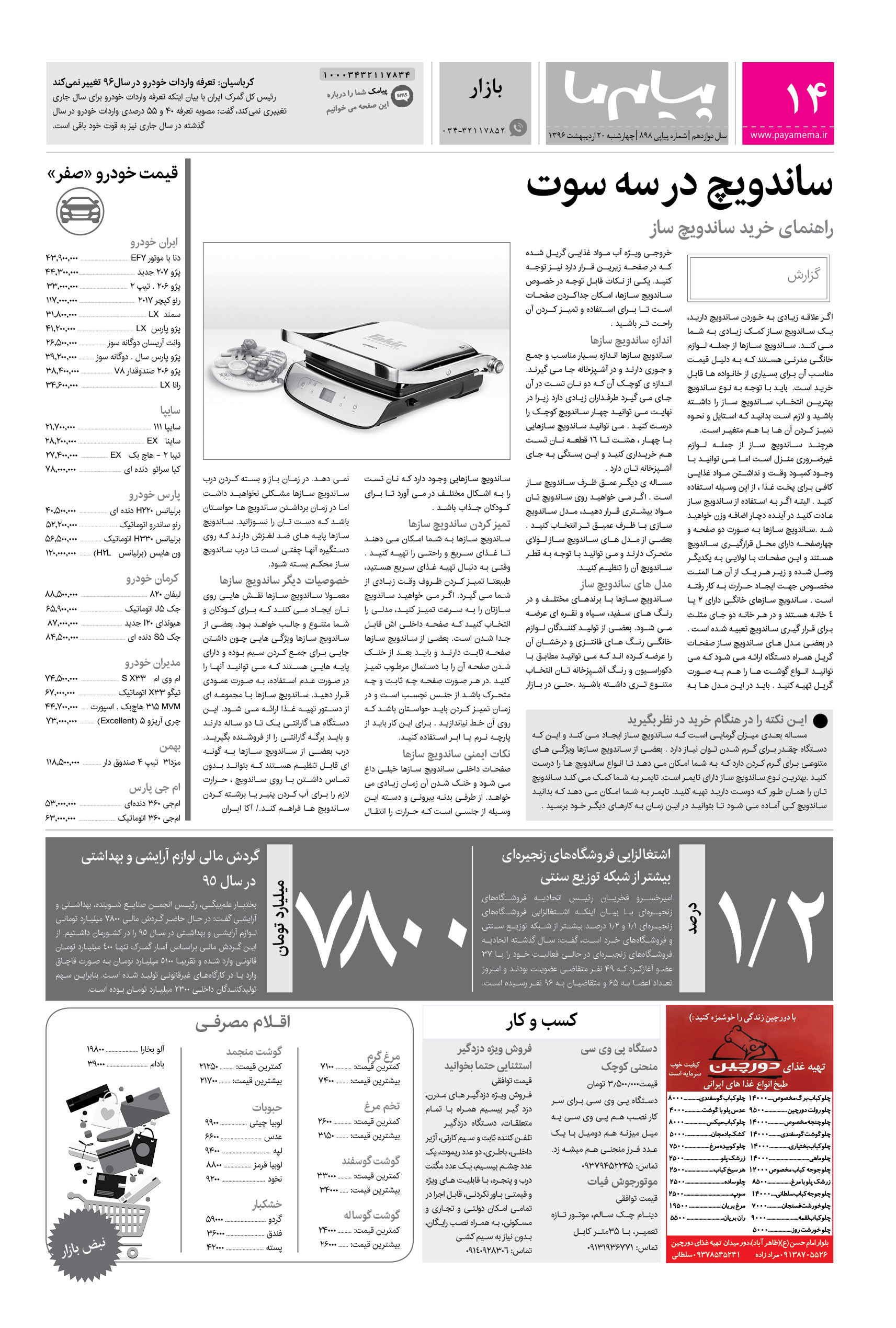 صفحه بازار شماره 898 روزنامه پیام ما