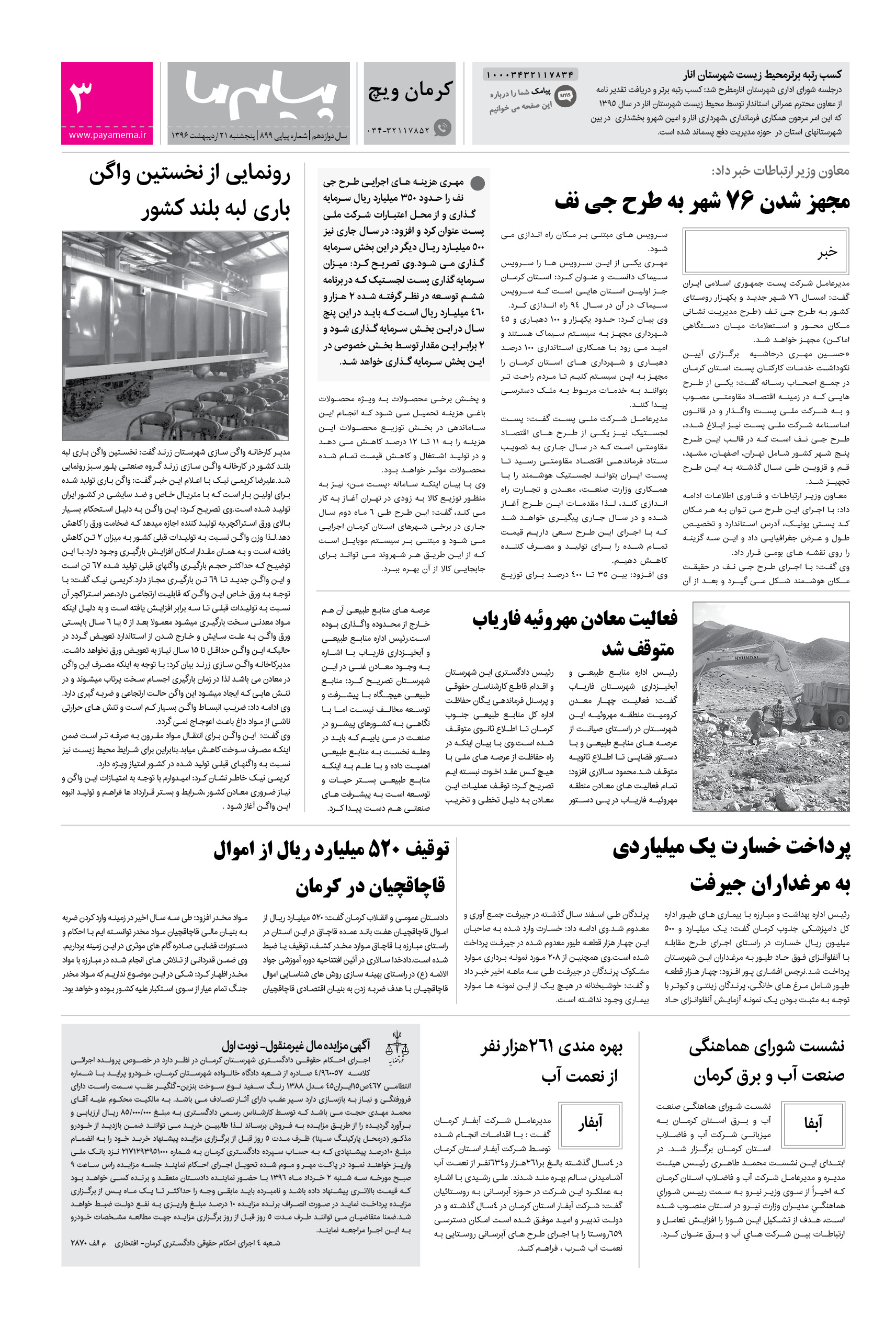 صفحه کرمان ویچ شماره 899 روزنامه پیام ما