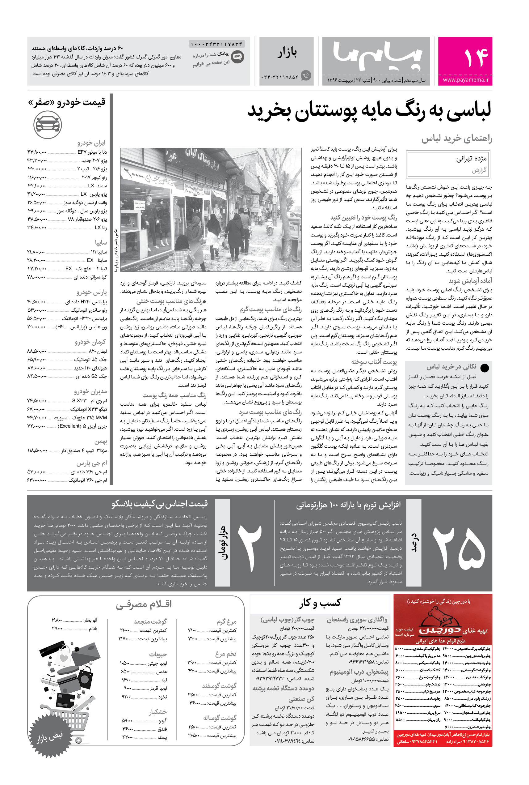 صفحه بازار شماره 900 روزنامه پیام ما