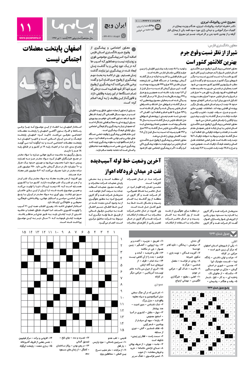 صفحه ایران ویچ شماره 934 روزنامه پیام ما