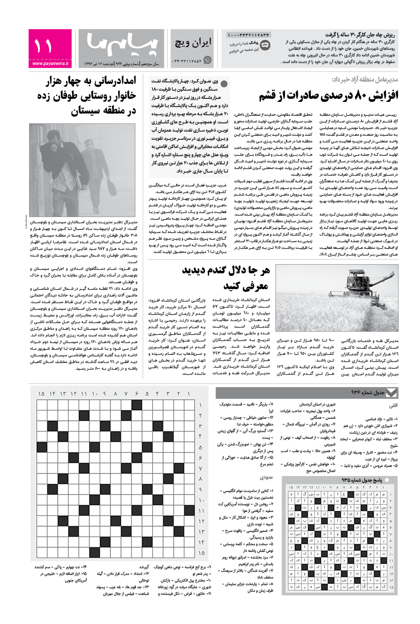 صفحه ایران ویچ شماره 936 روزنامه پیام ما