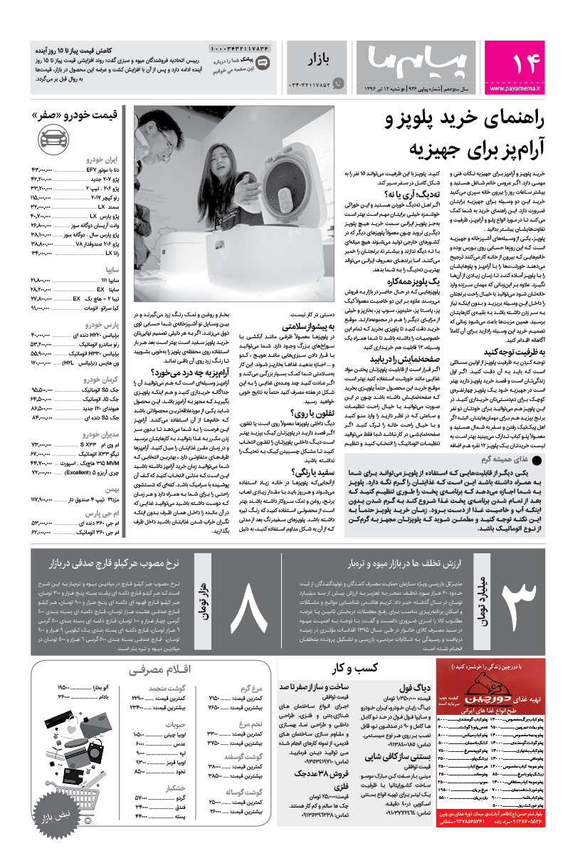 صفحه بازار شماره 936 روزنامه پیام ما