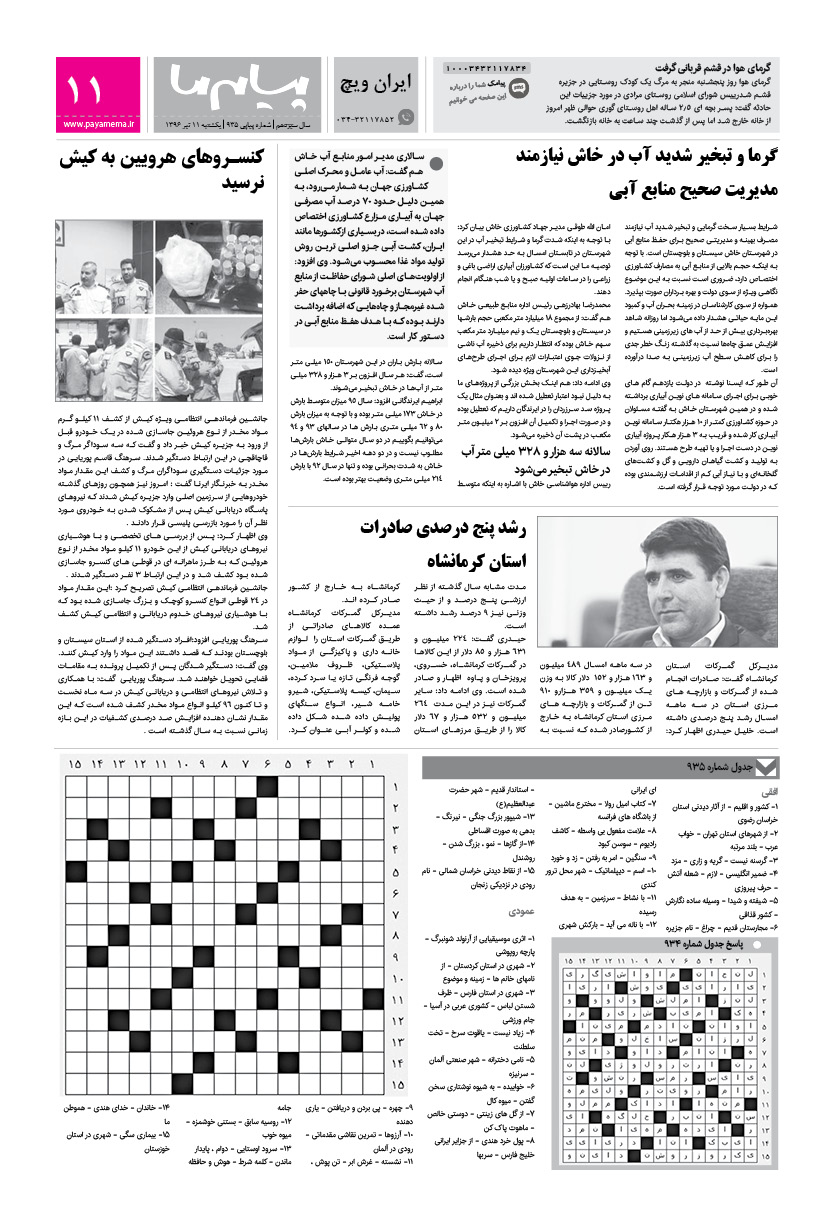 صفحه ایران ویچ شماره 935 روزنامه پیام ما