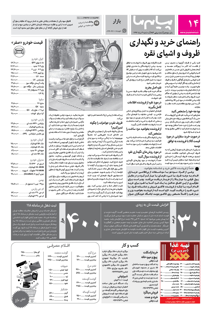صفحه بازار شماره 954 روزنامه پیام ما