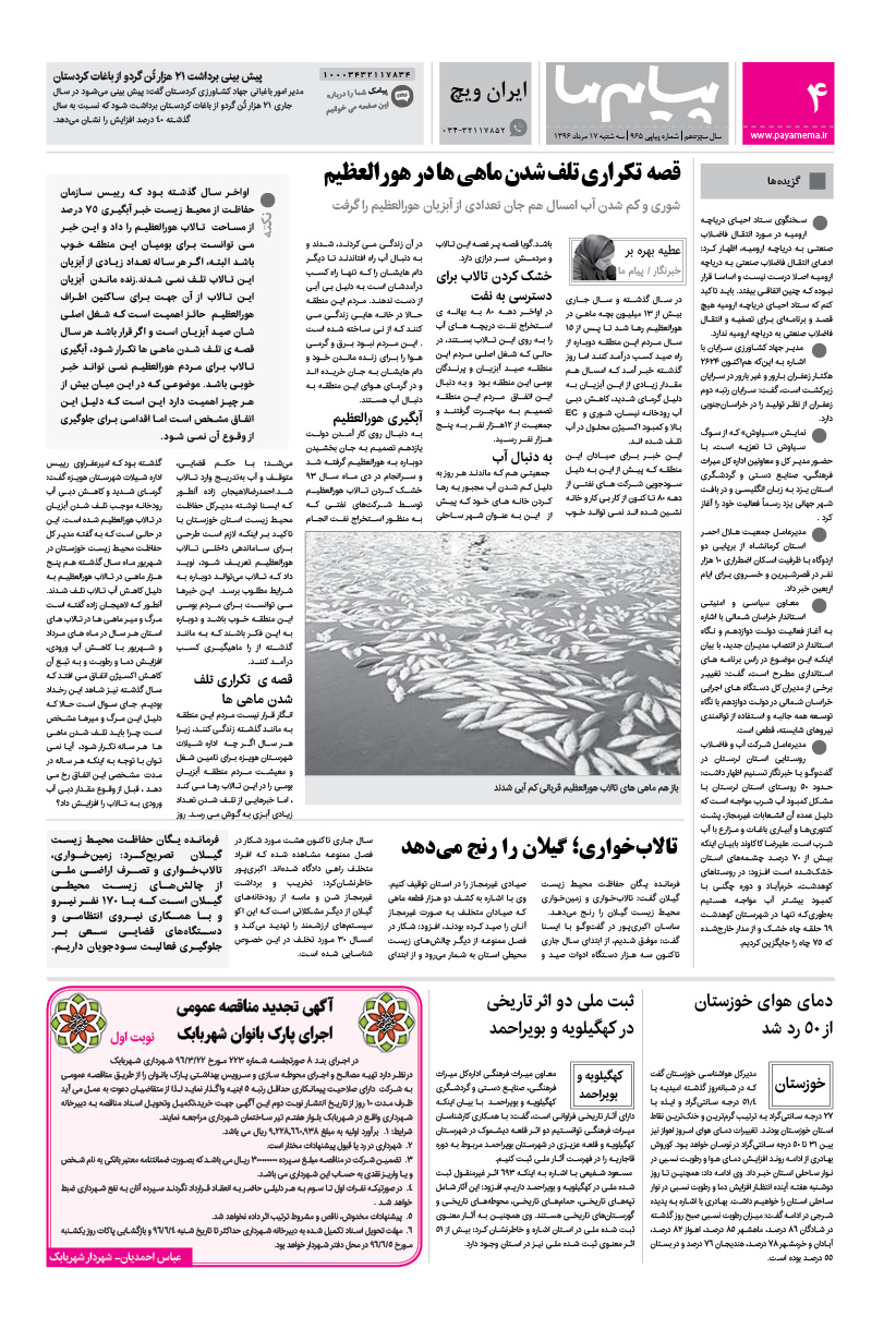 صفحه ایران ویچ شماره 965 روزنامه پیام ما