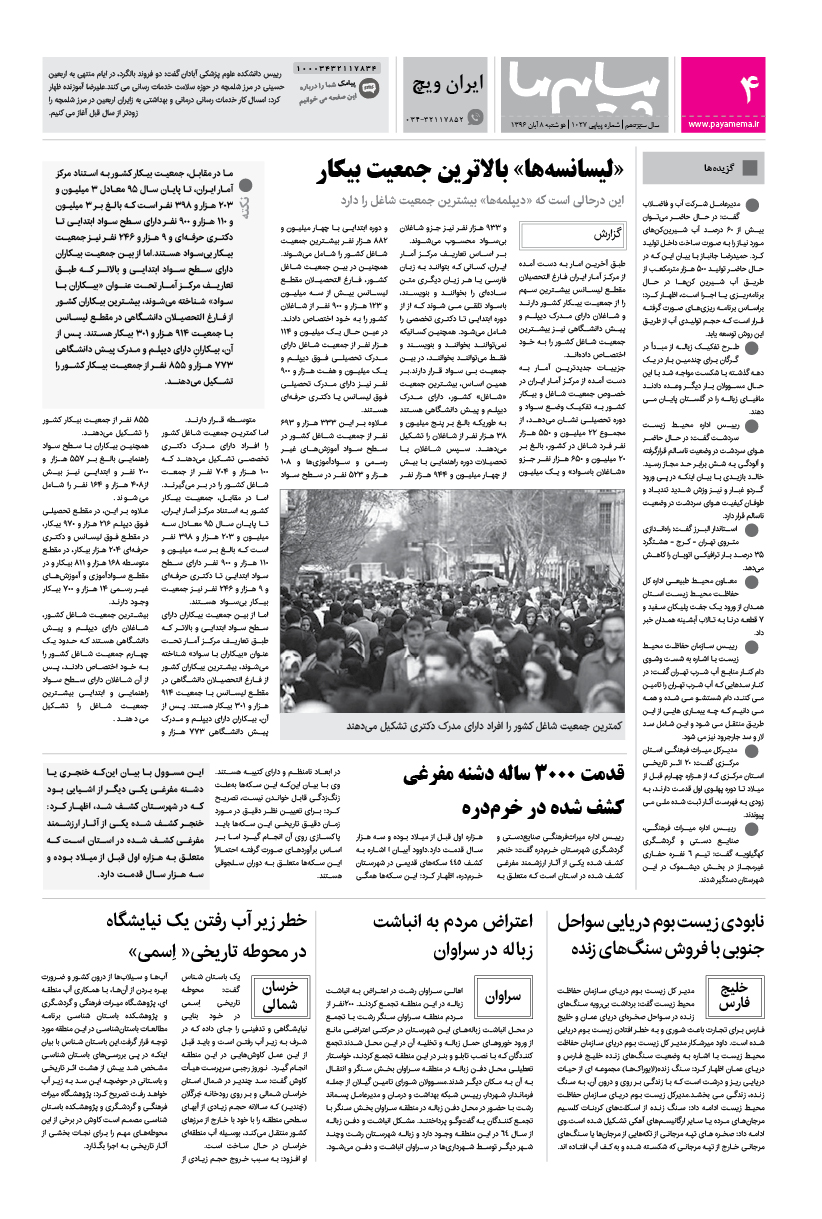 صفحه ایران ویچ شماره 1027 روزنامه پیام ما