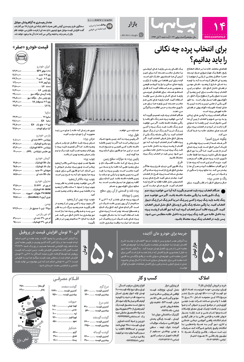صفحه بازار شماره 1022 روزنامه پیام ما