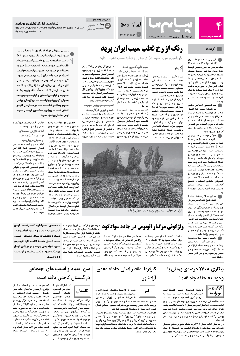 صفحه ایران ویچ شماره 1033 روزنامه پیام ما