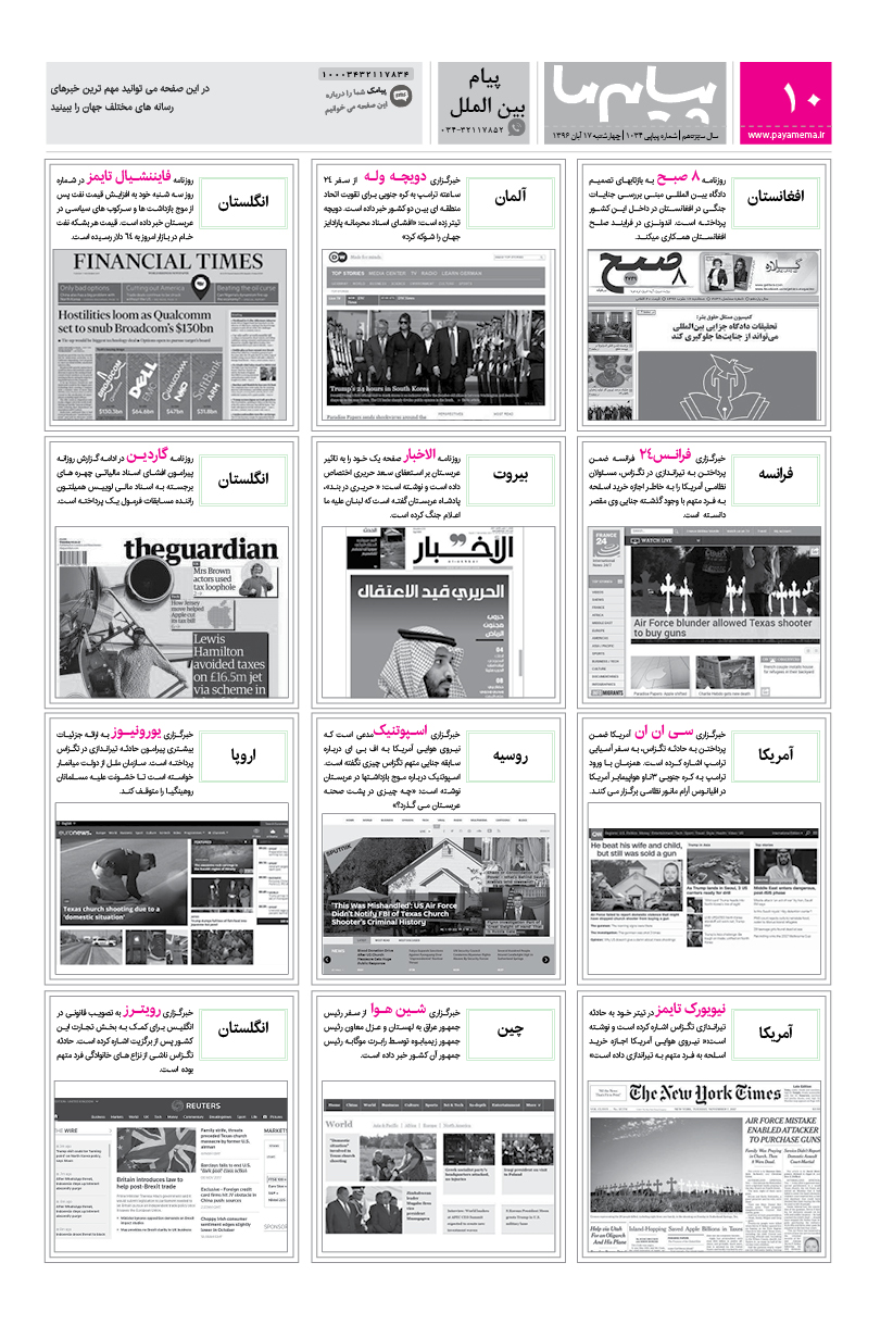 صفحه پیام بین الملل شماره 1034 روزنامه پیام ما