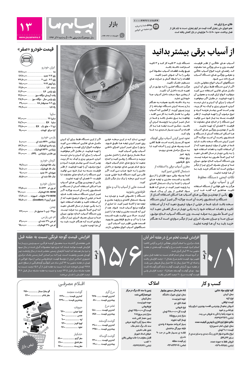 صفحه بازار شماره 1048 روزنامه پیام ما