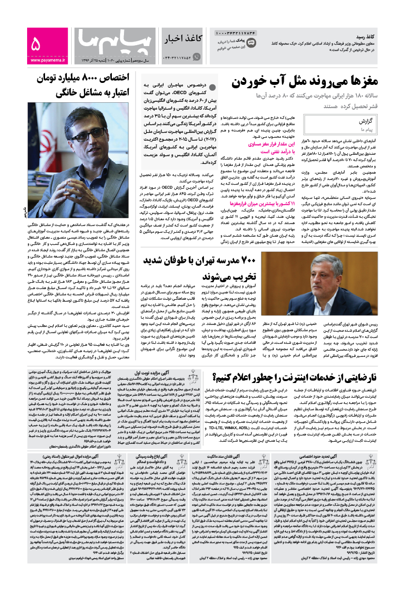 صفحه کاغذ اخبار شماره 1060 روزنامه پیام ما