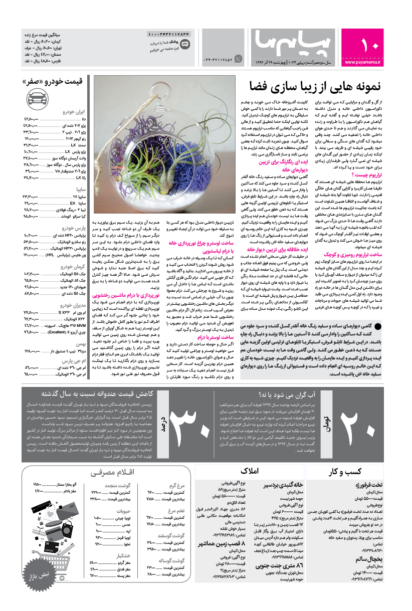 صفحه بازار شماره 1064 روزنامه پیام ما