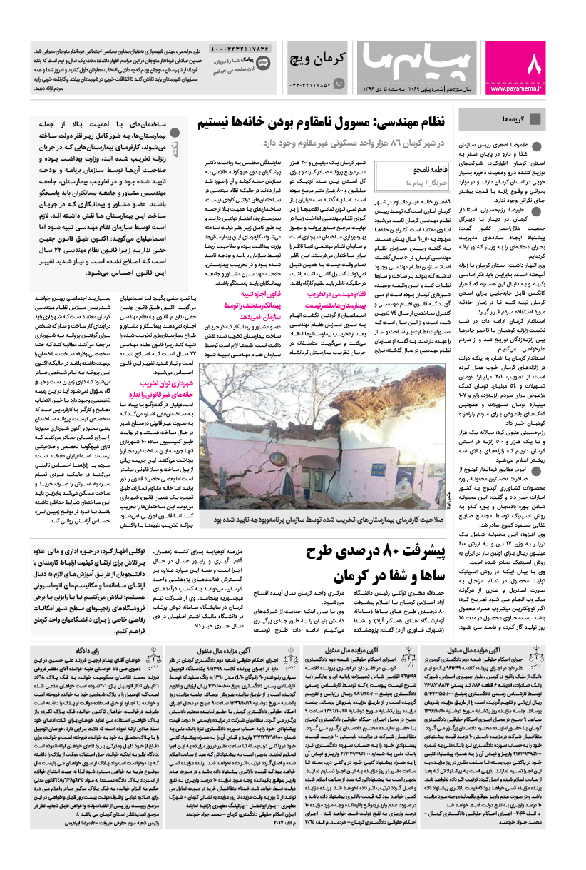 صفحه کرمان ویچ شماره 1069 روزنامه پیام ما