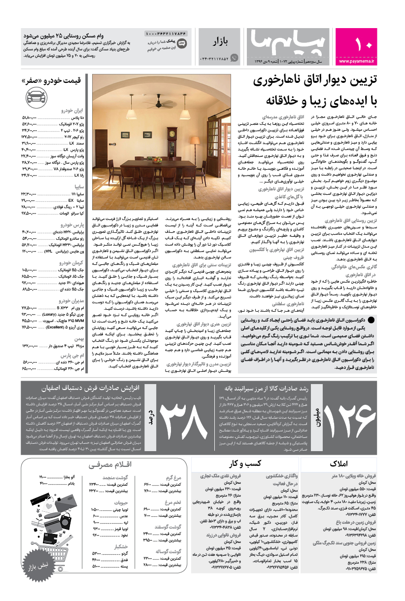 صفحه بازار شماره 1072 روزنامه پیام ما