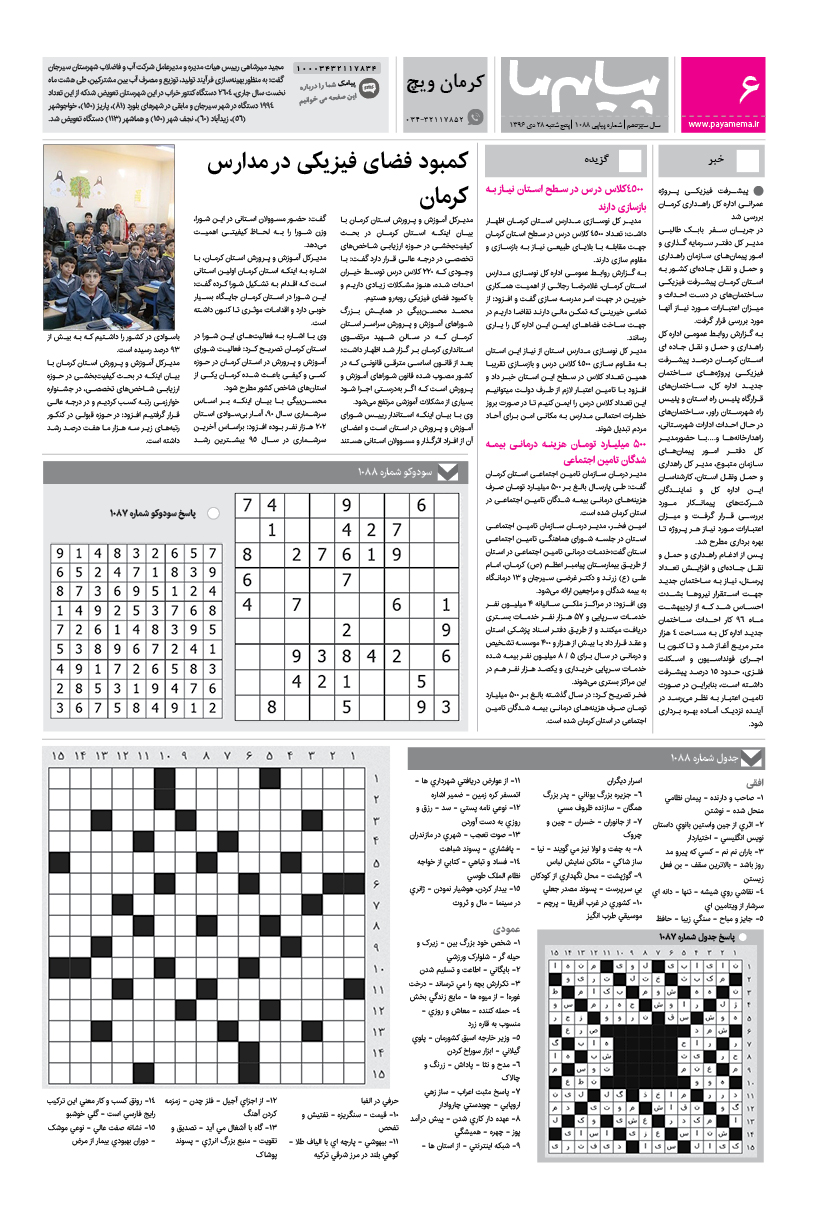 صفحه کرمان ویچ شماره 1088 روزنامه پیام ما