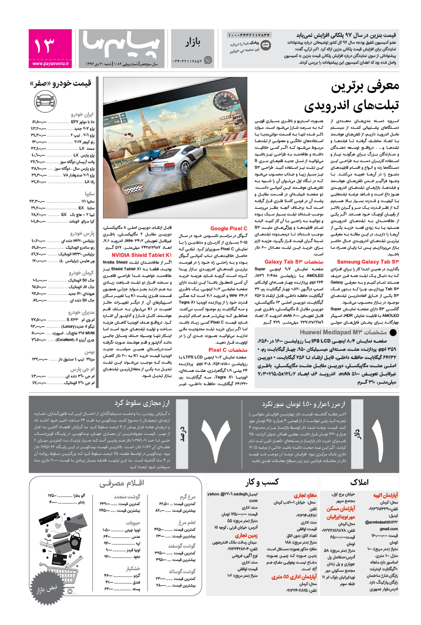 صفحه بازار شماره 1089 روزنامه پیام ما