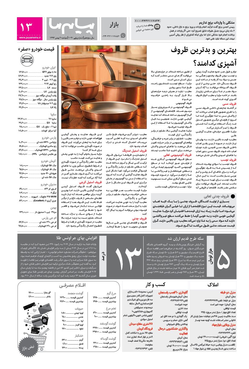 صفحه بازار شماره 1091 روزنامه پیام ما