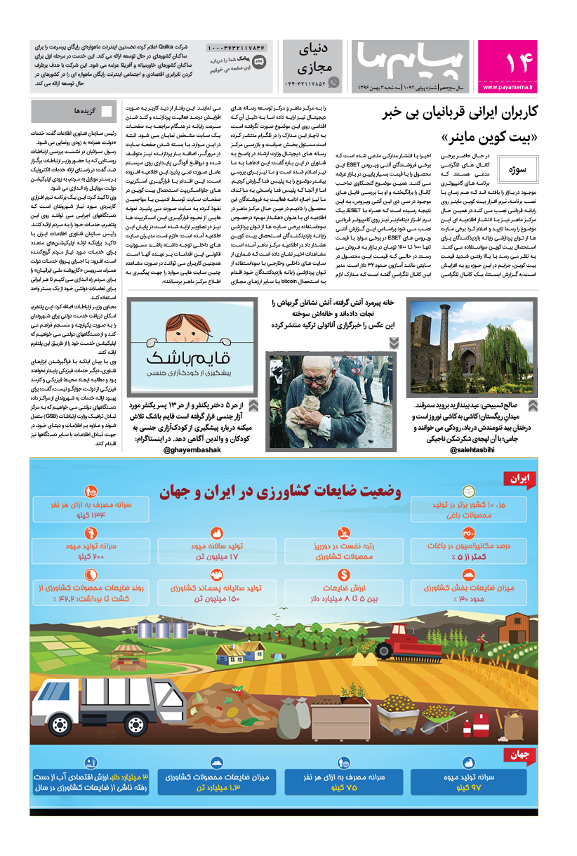 صفحه دنیای مجازی شماره 1092 روزنامه پیام ما