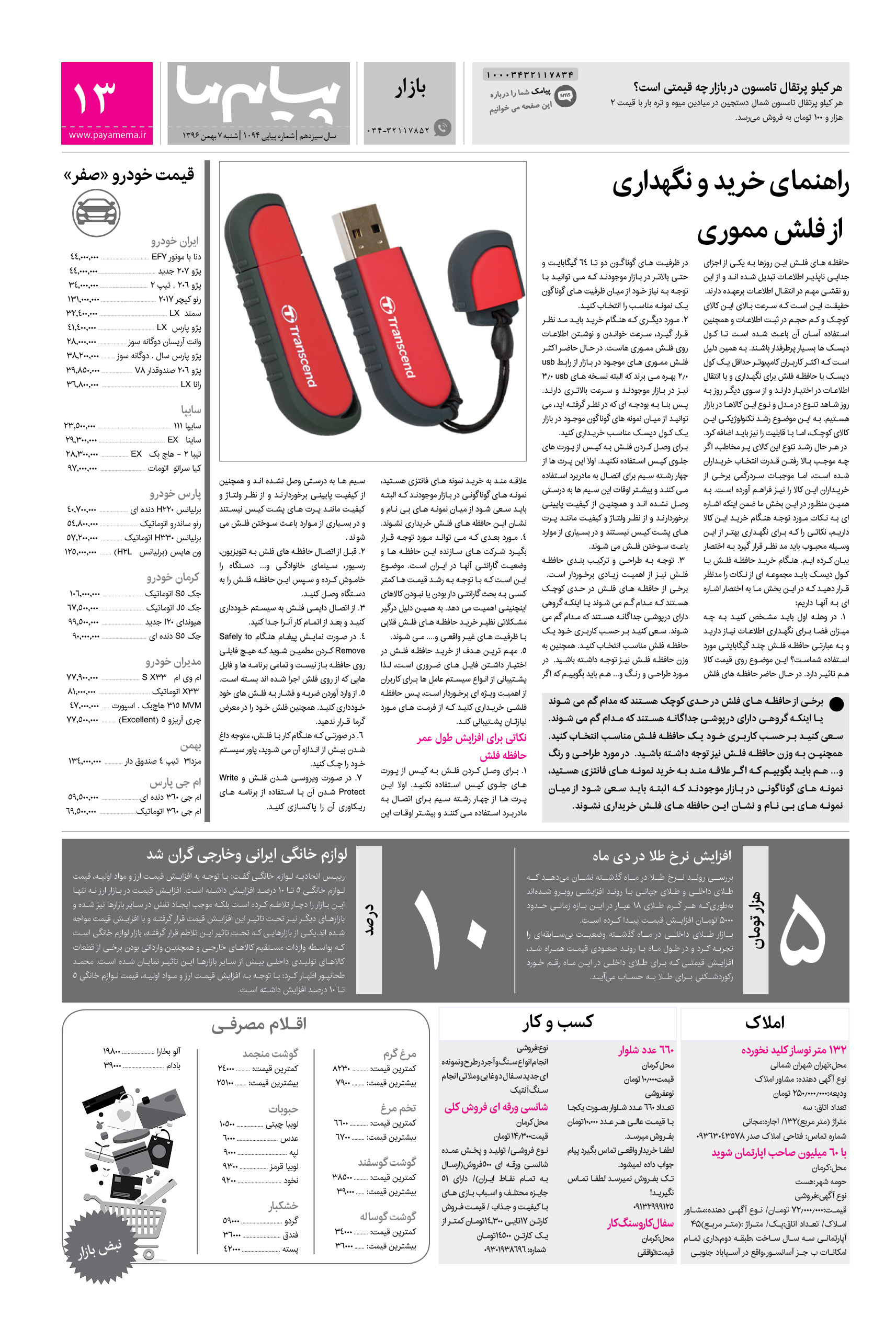 صفحه بازار شماره 1094 روزنامه پیام ما