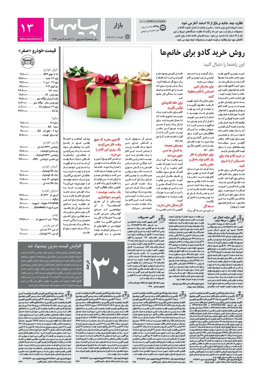صفحه بازار شماره 1110 روزنامه پیام ما