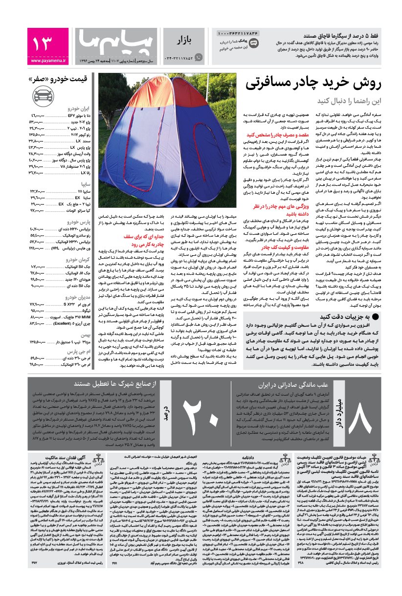 صفحه بازار شماره 1107 روزنامه پیام ما