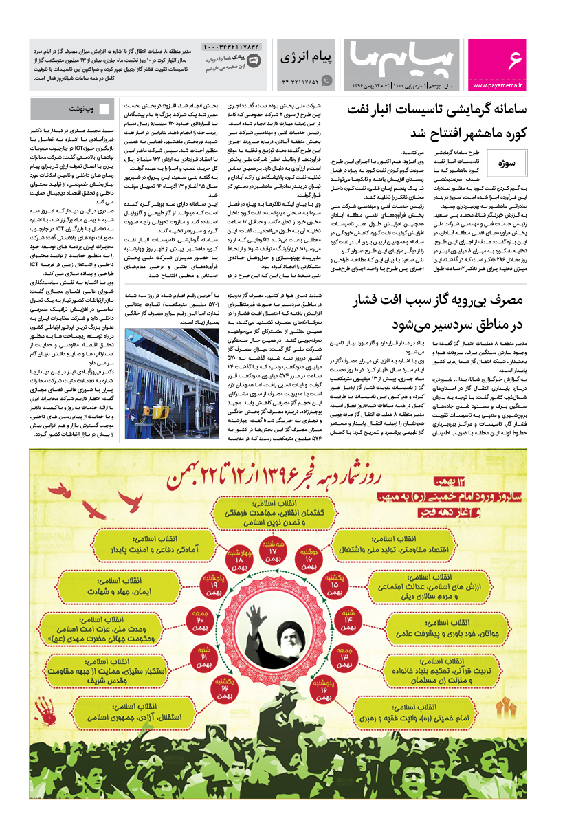 صفحه پیام انرژی شماره 1100 روزنامه پیام ما