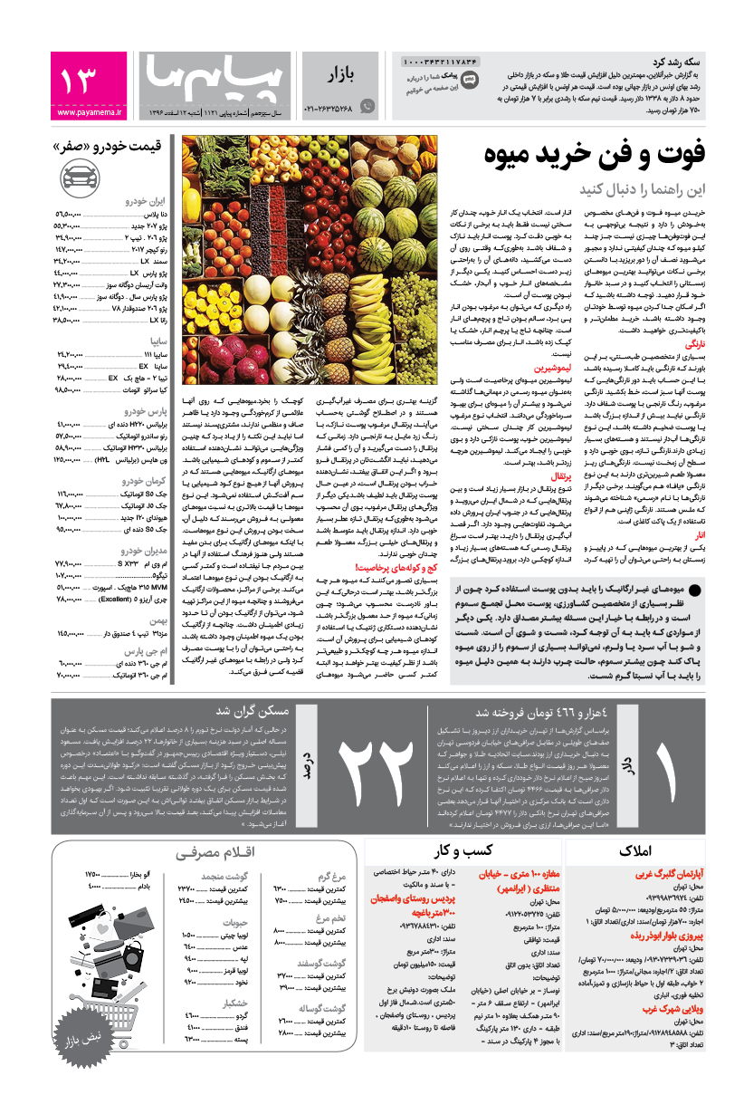 صفحه بازار شماره 1121 روزنامه پیام ما