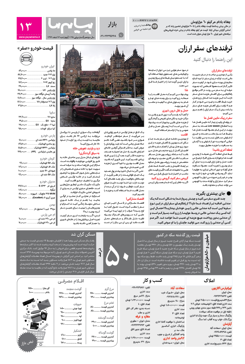 صفحه بازار شماره 1125 روزنامه پیام ما