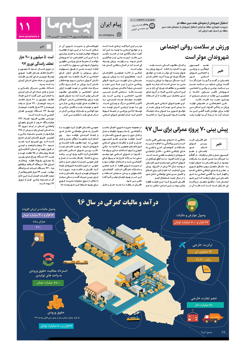 صفحه پیام ایران شماره 1139 روزنامه پیام ما