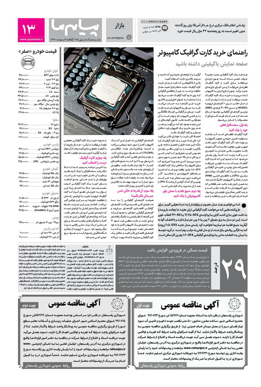 صفحه بازار شماره 1155 روزنامه پیام ما