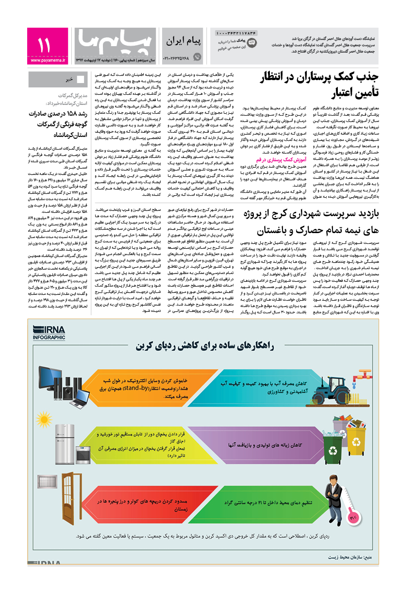 صفحه پیام ایران شماره 1160 روزنامه پیام ما