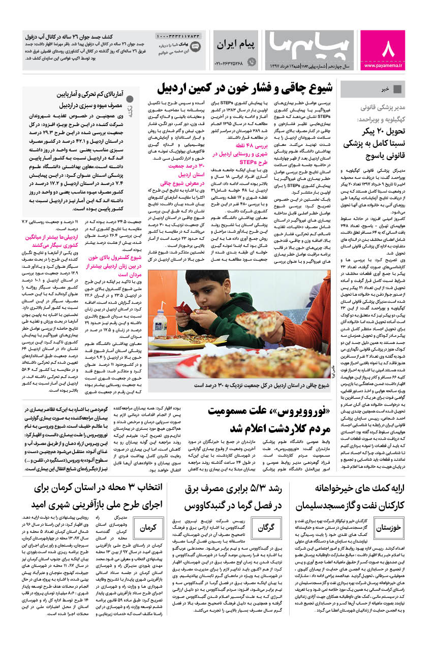 صفحه پیام ایران شماره 1182 روزنامه پیام ما