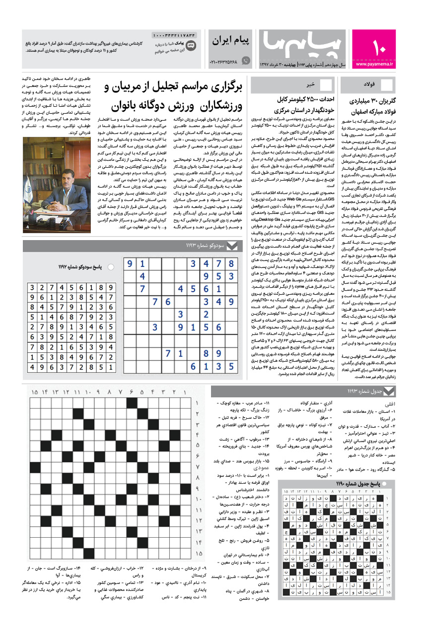صفحه پیام ایران شماره 1193 روزنامه پیام ما